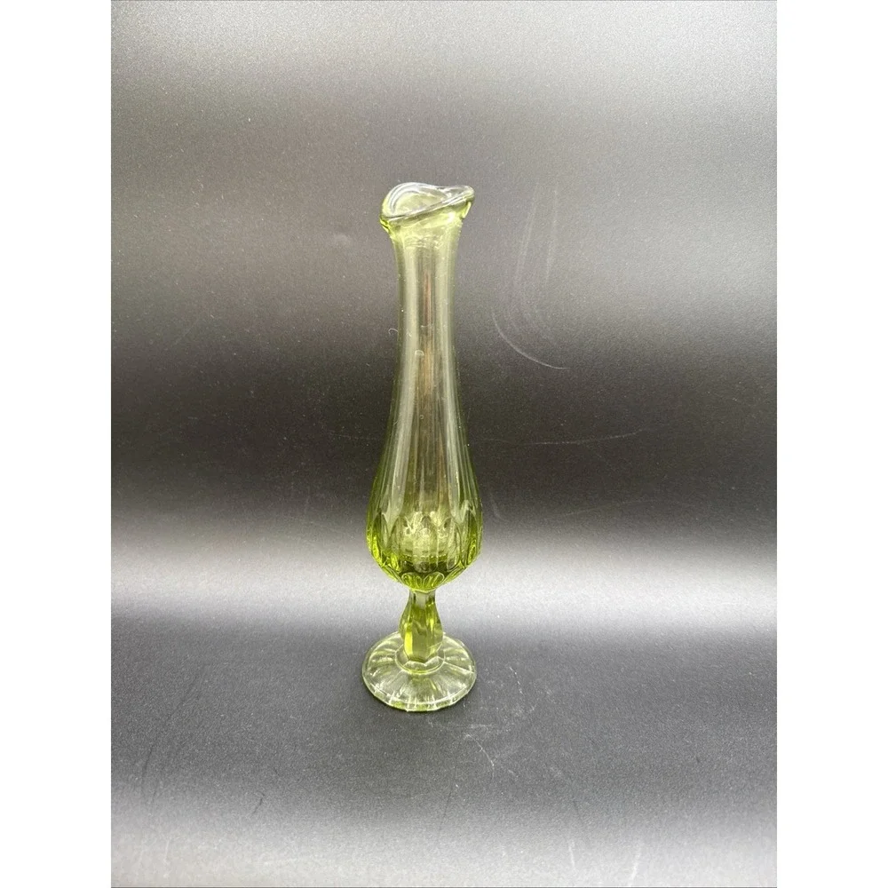 Vintage Fenton Colonial Green Swung Glass Vase Thumbprint 9.25